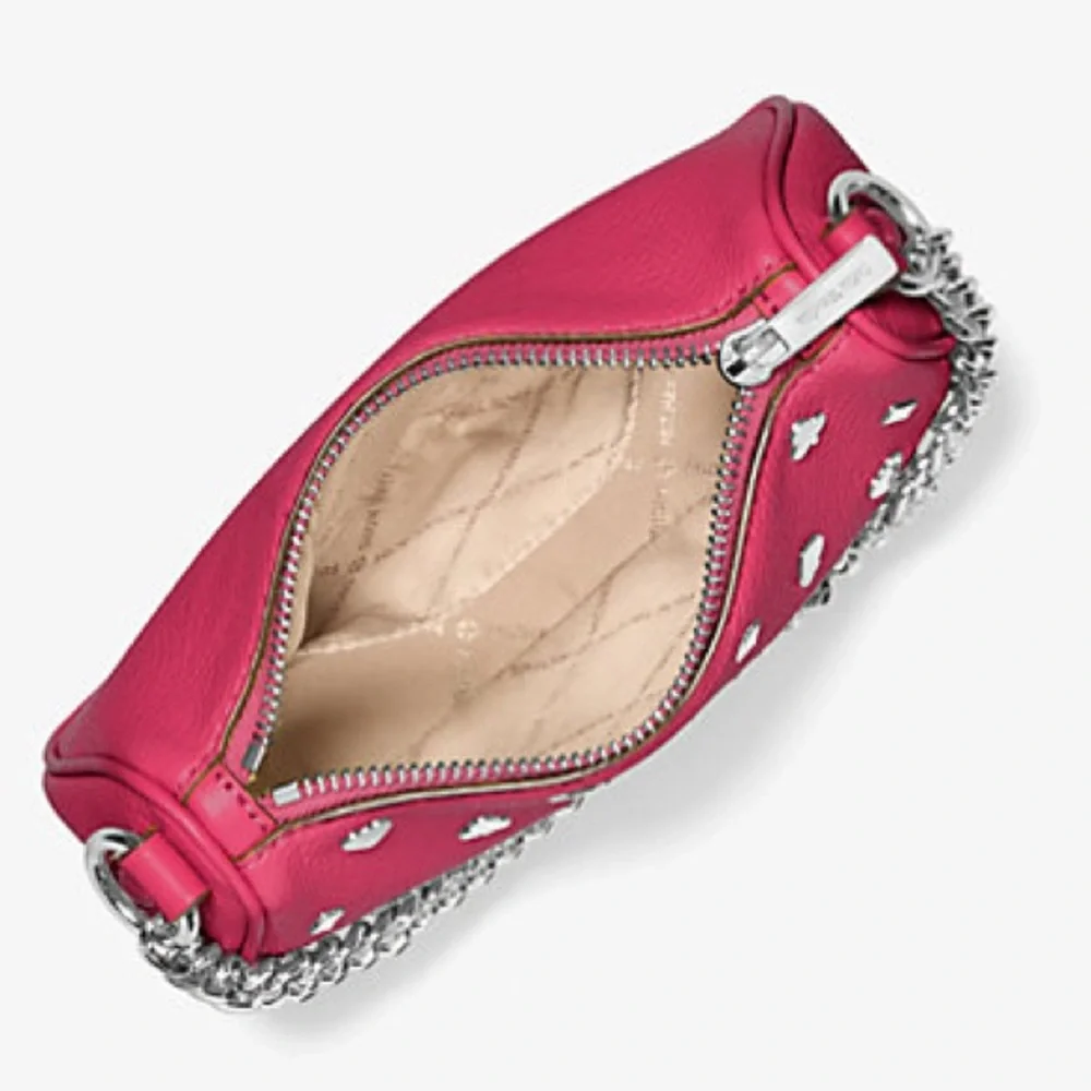 Michael Kors Pink Studded Crossbody Bag with Silver Chain